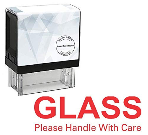 StampExpression - Glass Please Handle with Care Office Self Inking Rubber Stamp - Red Ink  A-5654