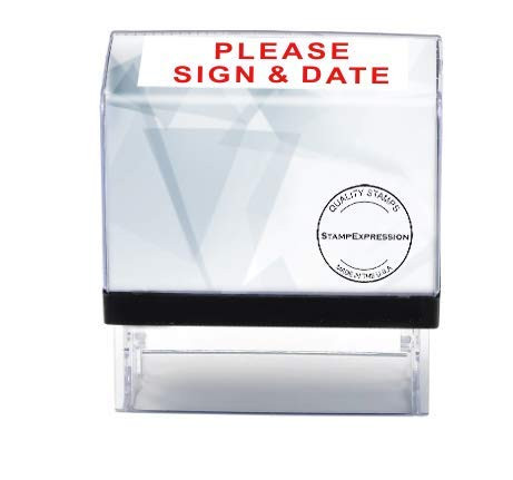 StampExpression - Please Sign  and  Date Office Self Inking Rubber Stamp - Red Ink  A-5586