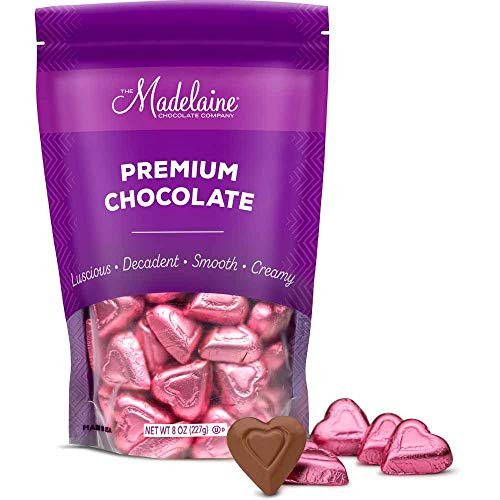 Madelaine Solid Premium Milk Chocolate Mini Hearts Wrapped In Italian Foil - Pink Candy 1 2 LB Madelaine Solid Premium Milk Chocolate Mini Hearts Wrapped In Italian Foil - Pink Candy 1 2 LB