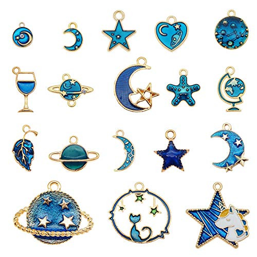 JJGrace 30Pcs Assorted Star Moon Gold Plated Enamel Pendants Dark Blue Jewelry Making Charms for Necklace Earring Bracelet DIY Jewelry Making and Crafting JJGrace 30Pcs Assorted Star Moon Gold Plated Enamel Pendants Dark Blue Jewelry Making Charms for Necklace Earring Bracelet DIY Jewelry Making and Crafting