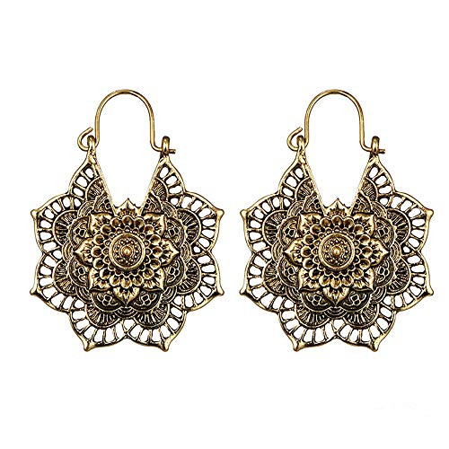 Boho Earrings Antique silver Gypsy Indian Tribal Ethnic Hoop Dangle Mandala Earrings  free size Gold