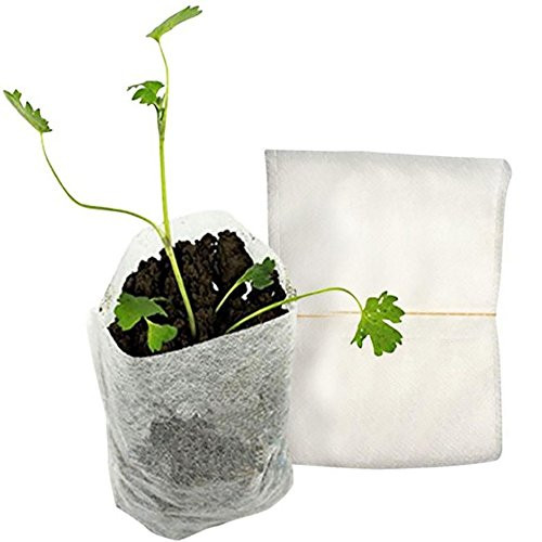 Freeby 100Pcs Plant Grow Bags Seed-Raising Bags Biodegradable Non-Woven Nursery Bags Fabric Seedling Pots Plants Pouch Home Garden Supply