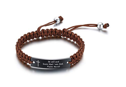 MEALGUET Handmade Braided ID Scripture Engraved Wristband Bible Verse Faith Spiritual Reminder Christian Bracelet for Men Adjustable