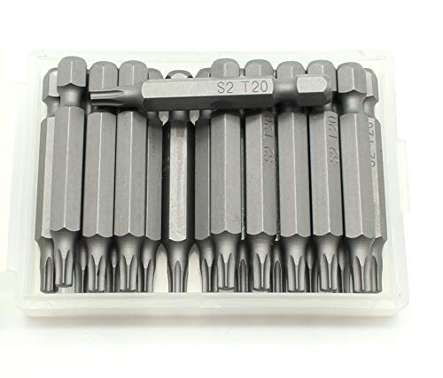 TEMO 20 pc T20 Torx 6 Point Impact Ready 2 Inch  50 mm  Length Screwdriver Insert Bits Hex Shank with Quick Release Slot