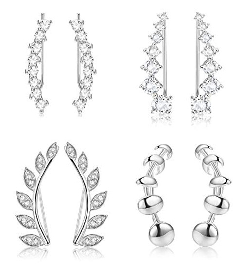 Hanpabum 4 Pairs Ear Cuffs Hoop Climber Earrings Cubic Zirconia Crawler Earrings Stud Ear Climber Jackets
