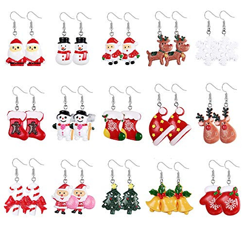 Hanpabum 15 Pairs Christmas Earrings for Women Drop Dangle Earrings Xmas Santa Claus Elk Snowman Holiday Jewelry Set Ideal Gift Hanpabum 15 Pairs Christmas Earrings for Women Drop Dangle Earrings Xmas Santa Claus Elk Snowman Holiday Jewelry Set Ideal Gift