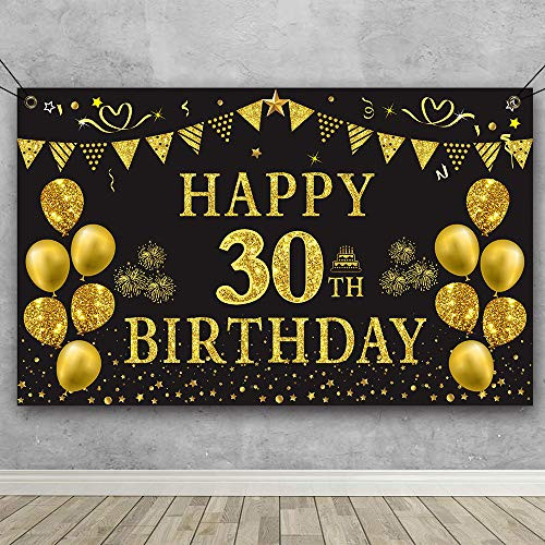 Trgowaul 30th Birthday Backdrop Gold and Black 5.9 X 3.6 Fts Happy Birthday Party Decorations Banner for Women Men Photography Supplies Background Happy Birthday Decoration Trgowaul 30th Birthday Backdrop Gold and Black 5.9 X 3.6 Fts Happy Birthday Party Decorations Banner for Women Men Photography Supplies Background Happy Birthday Decoration