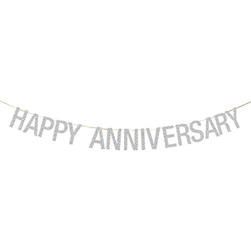 WeBenison Happy Anniversary Banner for Birthday Wedding Anniversary Party Decoration Supplies Silver Glitter