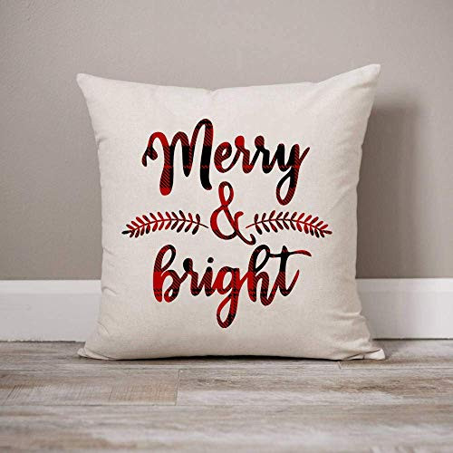 Merry And Bright Christmas Pillow Covers Christmas Decor Throw Pillows Merry and Bright Christmas Decor 18 x 18 Inch Winter Holiday Rustic Farmhouse Linen Cushion Case for Sofa Couch - Nature Merry And Bright Christmas Pillow Covers Christmas Decor Throw Pillows Merry and Bright Christmas Decor 18 x 18 Inch Winter Holiday Rustic Farmhouse Linen Cushion Case for Sofa Couch - Nature