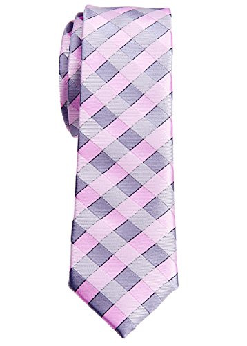 Retreez Classic Check Woven Microfiber Skinny Tie - Pink and Grey Check