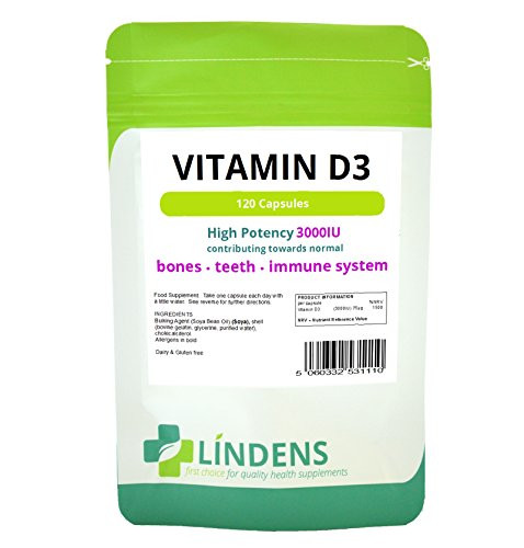Lindens Vitamin D3 Capsules 120 x 3000 IU - High Strength  Vitamin D Tablets