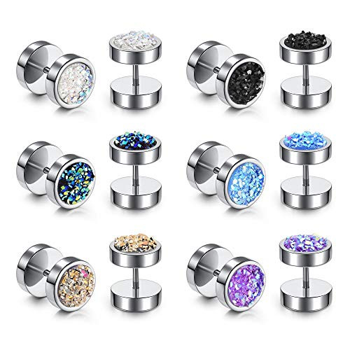 Jovivi 18G Cheater Fake Ear Plugs Satinless Steel Coating Rainbow Acrylic Illusion Tunnel Piercing Stud Screw Earrings For Men Women6pairs   set