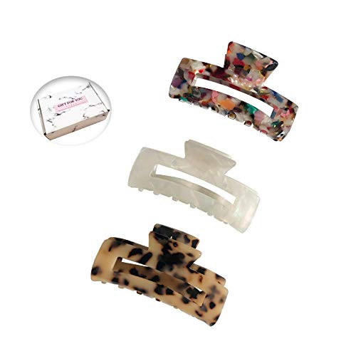 LAKYTION 3 PCS Hair Claw Clips Acrylic Hair Jaw Tortoise Barrettes Celluloid French Butterfly Jaw Clips Leopard print Stylish Hair Accessories for Women Girls with Gift Box
