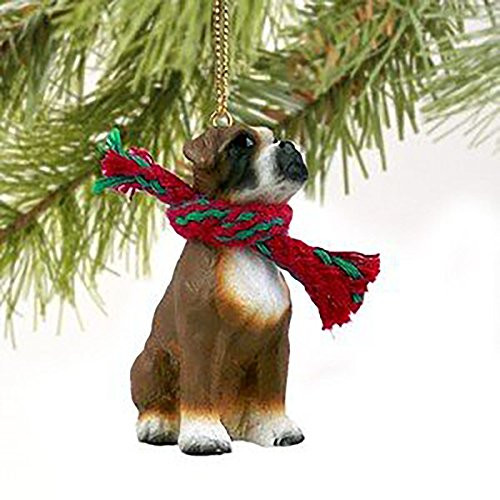 1 X Boxer Miniature Dog Ornament - Uncropped Ears