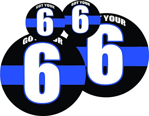 GOT Your 6 Thin Blue Line Round Full Color Printed Sticker  4 Pack  - Police - Size 2-2 inch Round and 2-4 inch Round - Hard Hat Helmet Windows Walls Bumpers Laptop Lockers etc. 