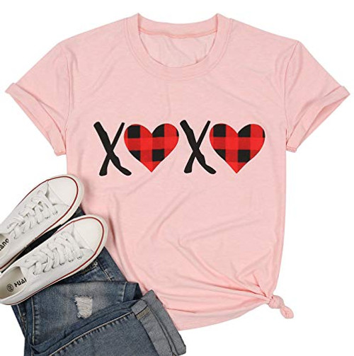Buffalo Plaid Love Shirt Womens Valentines Day T Shirt Short Sleeve Heart Print Shirt Casual O Neck Top Tee  Pink XL Buffalo Plaid Love Shirt Womens Valentines Day T Shirt Short Sleeve Heart Print Shirt Casual O Neck Top Tee  Pink XL