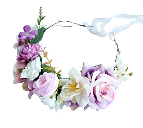 Rose Flower Crown Flower Garland Headband Hair Wreath Floral Halo Headpiece Boho with Ribbon Wedding Party Photos Pink by LLinfflr Rose Flower Crown Flower Garland Headband Hair Wreath Floral Halo Headpiece Boho with Ribbon Wedding Party Photos Pink by LLinfflr