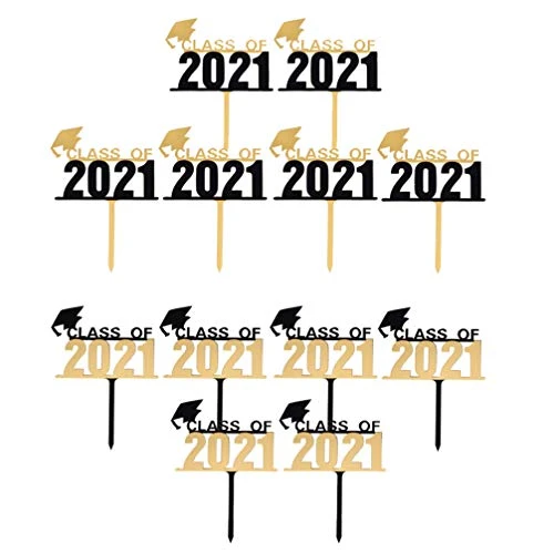 BESTOYARD 12pcs 2021 Graduation Cupcake Topper Class of 2021 Graduation Food Appetizer Picks for Graduation Party Acrylic Mini Cake Decorations