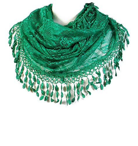 Scarfands Delicate Lace Infinity Scarf with Teardrop Fringes  Kelly Green