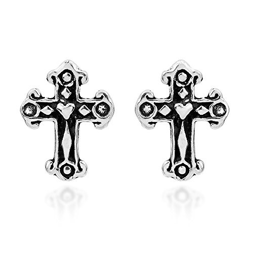 Love and Faith Mini Cross .925 Sterling Silver Stud Earrings