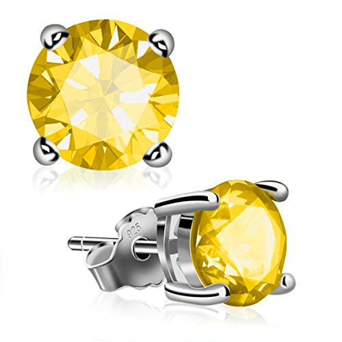 UHIBROS Sterling Silver Birthstone Stud Earrings Round Cubic Zirconia Diamond November