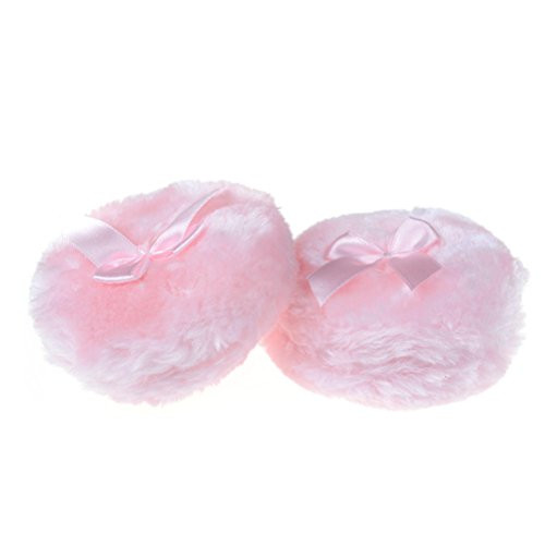 2 Pcs Large Size Ultra Soft Plush Baby Fluffy Powder Puff Comfortable Toddler Body Dusting Powder Puffs Talcum Powders Puff with Cute Bowknot3.9 Inch  Pink  BY DINGJIN