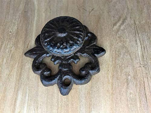 Set of 2 Cast Iron Drawer Pulls Round Fancy Fleur De Lis | 3 x 3 x 0.88-Inches | CI131