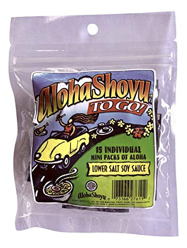Aloha Lower Salt Hawaiian Shoyu Soy Sauce .20 oz. Mini packs  15ct  Made in Hawaii
