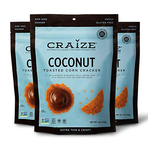 Craize Thin  and  Crunchy Toasted Corn Crackers  Coconut Flavored Healthy  and  Organic Gluten Free Crackers - 3 Pack 4 Ounces Each