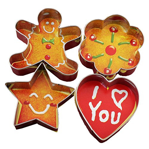 Forvel Stainless Steel Christmas Theme (Xmas Gingerbread Man, Plum, Star and Heart) Cookie Cutters Biscuit Pastry Fondant Cake Decorating Mold Set