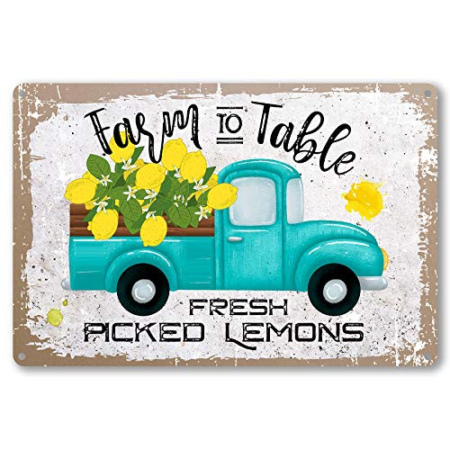 ForbiddenPaper Funny Quote Lemon Metal Tin Sign Wall Decor - Vintage Farm to Table Fresh Picked Lemons Metal Tin Sign for Home Bar Coffee Wall Decor Gifts - Best Retro Signs Decor Gift 8x12 Inch
