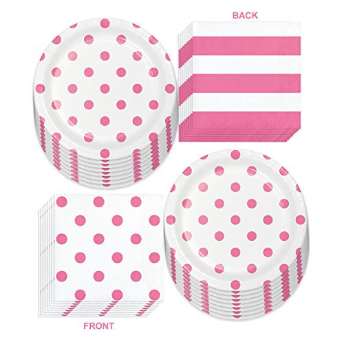 Pink Party Supplies - Polka Dots and Stripes Candy Pink Paper Dessert Plates and Beverage Napkins Serves 16 Pink Party Supplies - Polka Dots and Stripes Candy Pink Paper Dessert Plates and Beverage Napkins Serves 16