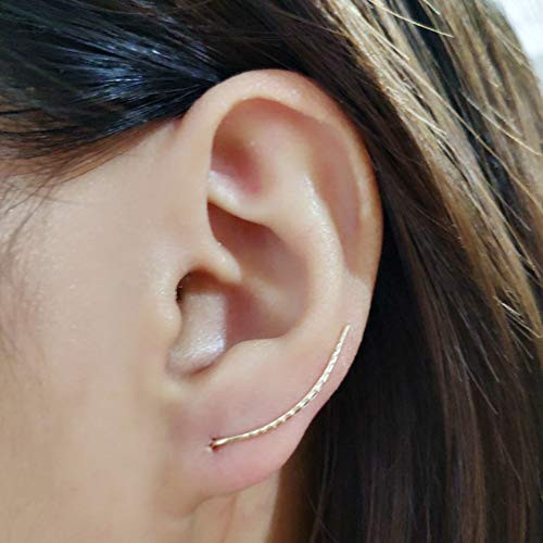 ruilinyang Minimalist Ear Climber Earrings Ear Crawlers Bar Earrings Long Climbers Crawler Bar Studs Goldone Size