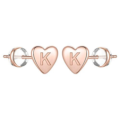 Sterling Silver Post Stud Earrings for Girls S925 Sterling Silver Rose Gold Stud Earrings Letter K Initial Hypoallergenic Earrings for Women Sensitive Ears Toddler Kids Earrings for Girls