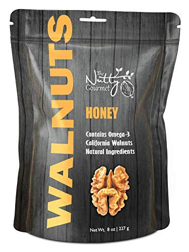 The Nutty Gourmet Honey Flavored Walnuts - Keto Snacks - Healthy Snacks - Walnuts Nuts - Heart Healthy Trail Mix - Farm Fresh Nuts Walnuts - Walnuts Flavored - 8 oz Pack