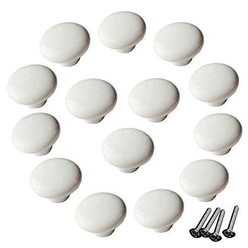 Ymaiss 14packs White Ceramic knobs Round Mushroom Cabinet Dresser Vintage pulls Door Handles Drawer Knob Pull Handle Dresser Pulls Cupboard Wardrobe Drawer knobs with Screws