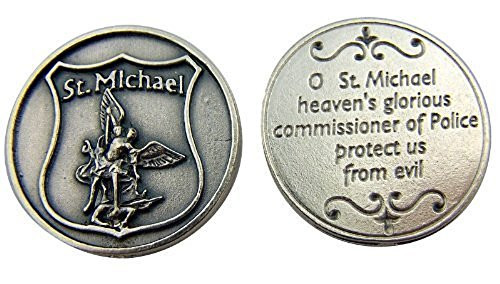 Archangel Saint St Michael Medal Patron of Police Badge Shape Design Pocket Token Archangel Saint St Michael Medal Patron of Police Badge Shape Design Pocket Token