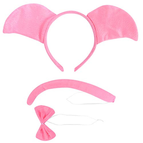 Minkissy 9pcs Pig Ears Headband Bow Tie Tail Set Animal Pig Hair Hoop Headpiece Jungle Safari Halloween Cosplay Dress Up Costume for Women Girls