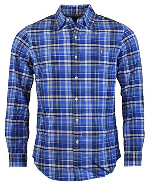 Polo Ralph Lauren Mens Long Sleeve Classic Fit Button-Down Shirt - S - Blue Plaid