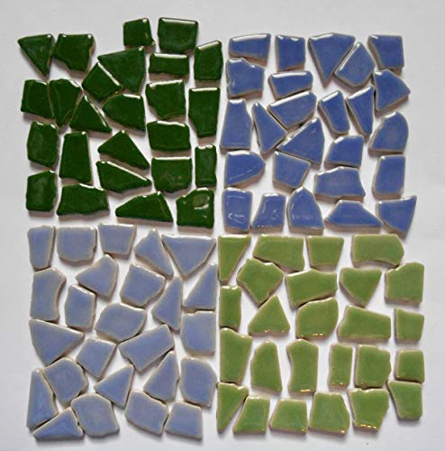 100 Pcs Blue and Green Mix Jigsaw Puzzle Ceramic Mosaic Border Tiles Mosaic Making Supplies