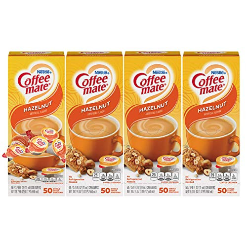 Nestle Coffee mate Coffee Creamer Hazelnut Liquid Creamer Singles Non Dairy No Refrigeration Box of 50 Singles  Pack of 4