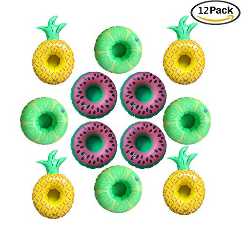 SoEasy 12 Pack Inflatable Pool Party Drink Floats, Fruit Shape Drink Holders(4 Pineapple+4 Lime +4 Watermelon)