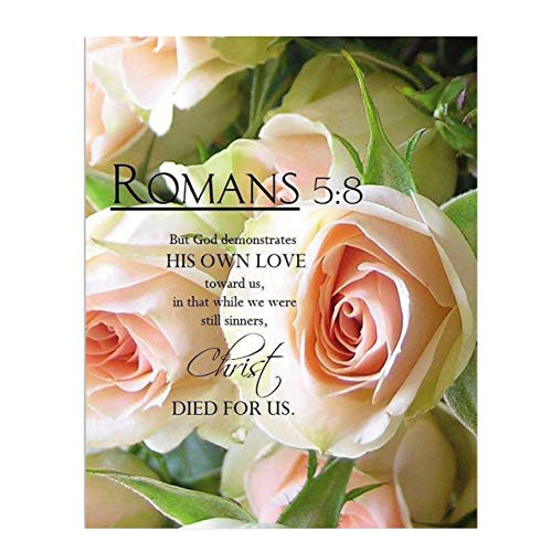 Romans 58-  God Demonstrates HIS OWN LOVE for Us -Bible Verse Wall Art- 8x10 inch Modern Floral Typographic Design. Scripture Wall Print-Ready to Frame. Home-Office-Church Decor. Perfect Christian Gift
