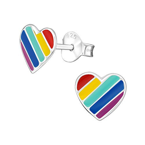 ICYROSE 925 Sterling Silver Small Rainbow on Heart Stud Earrings  Nickel Free  19786
