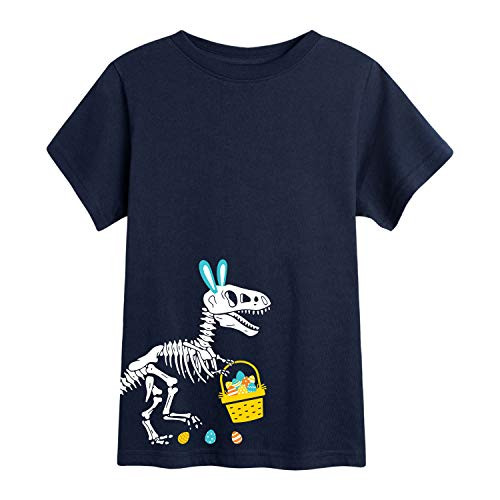 T Rex Easter Skeleton Side Hit - Toddler Short Sleeve Tee Navy