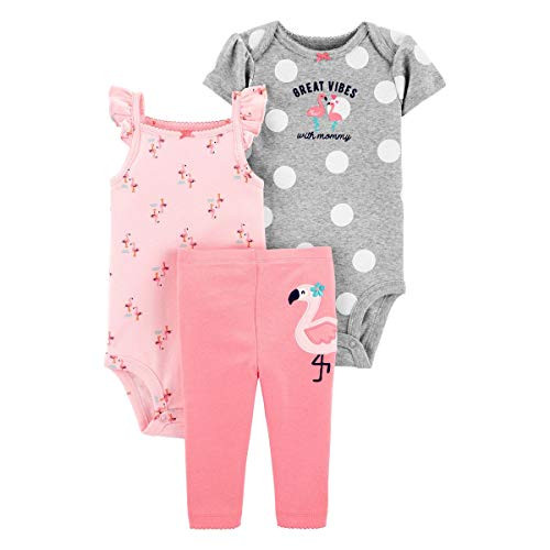 Carters 3-Piece Girls Little Character Set  Pink Gray Flamingo 12 Months
