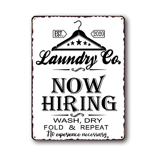Goutoports Laundry Room Vintage Metal Sign 11.8x15.7 Inch Now Hiring White Decorative Signs Wash Room Home Decor Art Signs