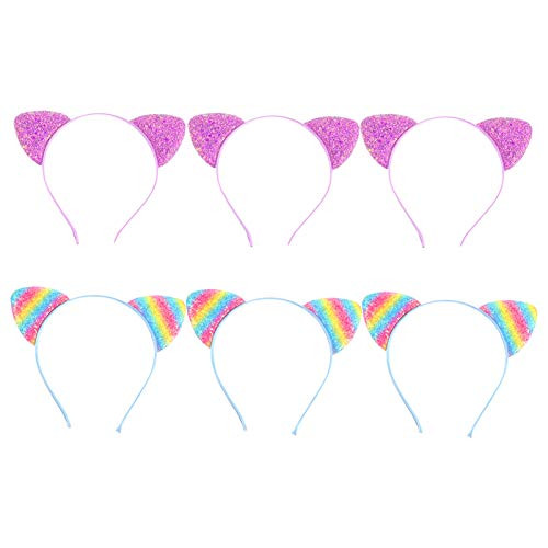 PIXNOR 6pcs Cat Ears Headband Glitter Cat Ear Hairband Christmas Headband Metal Hair Hoops for Women Girls Cosplay Party Costume Accessories