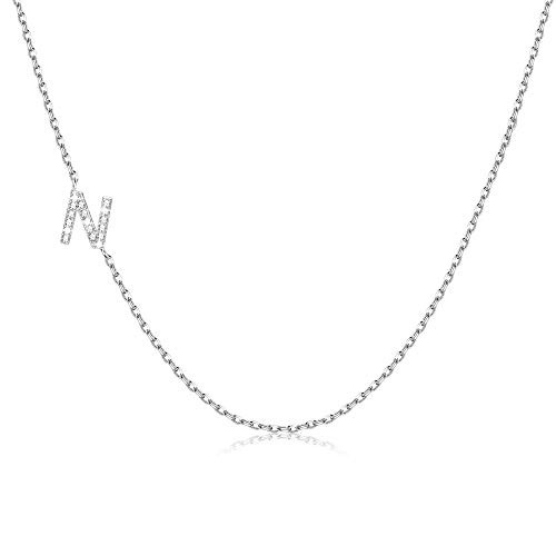 Sllaiss 925 Sterling Silver Crystals Sideways Mini Alphabet Letter choker Necklace Tiny Initial Necklace Made with Swarovski Crystals ?Jewelry Gift for Women N
