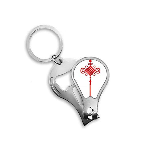 Red China Knot Safety Pattern Fingernail Clipper Cutter Opener Key Chain Scissor